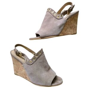 STUART WEITZMAN Suede Cork Wedges Slingbacks Grommet Lasercut Sandals 8.5
